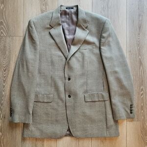 Men's ICON Silk Wool Blend Plaid Tan Brown Suit Jacket Blazer | 42 L